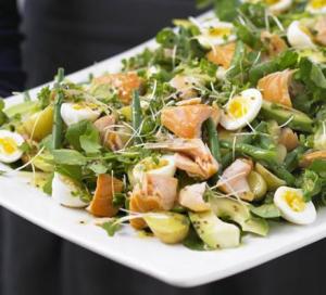 Image for Hot-smoked Salmon, cress and potato salad platter